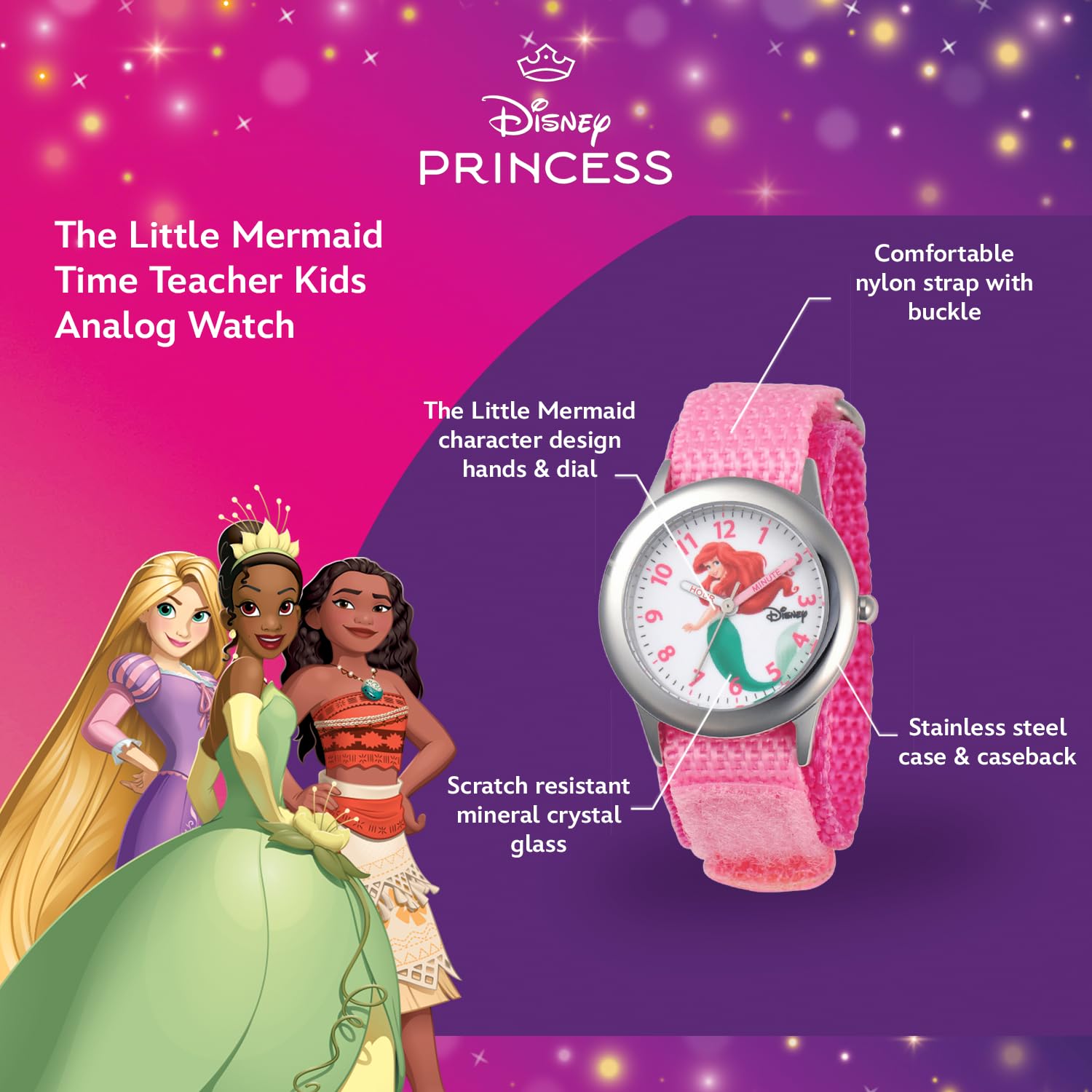 Disney The Princess & The Frog Kids' W002916 Ariel Analog Display Analog Quartz Blue Watch