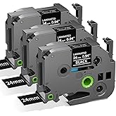 Label KINGDOM TZe-355 24mm Black Label Tape Replacement for Brother TZe355 1 Inch White on Black TZe 0.94 Compatible with Brother P Touch 24mm Tape for PTD600 PTP710BT PTP700 PT2730, 3-Pack