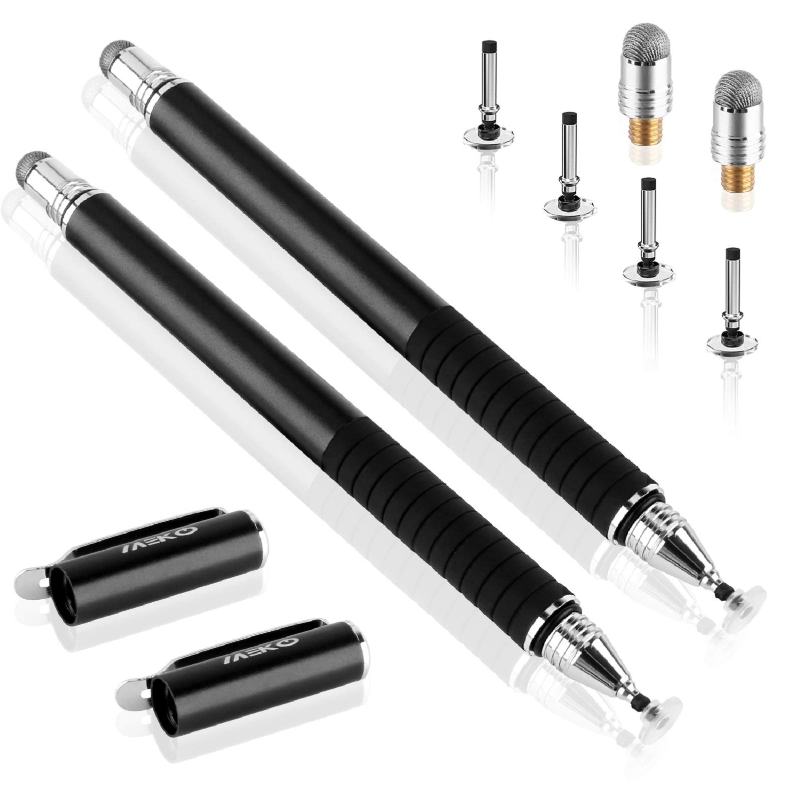 MEKO 2-in-1 Stylus Precision Disc Styli Touch Screen Pen with 3 Replaceable Tips for iPads, Tablets, iPhones, Smartphones, Samsung Galaxy Note/Tab (Black*2)