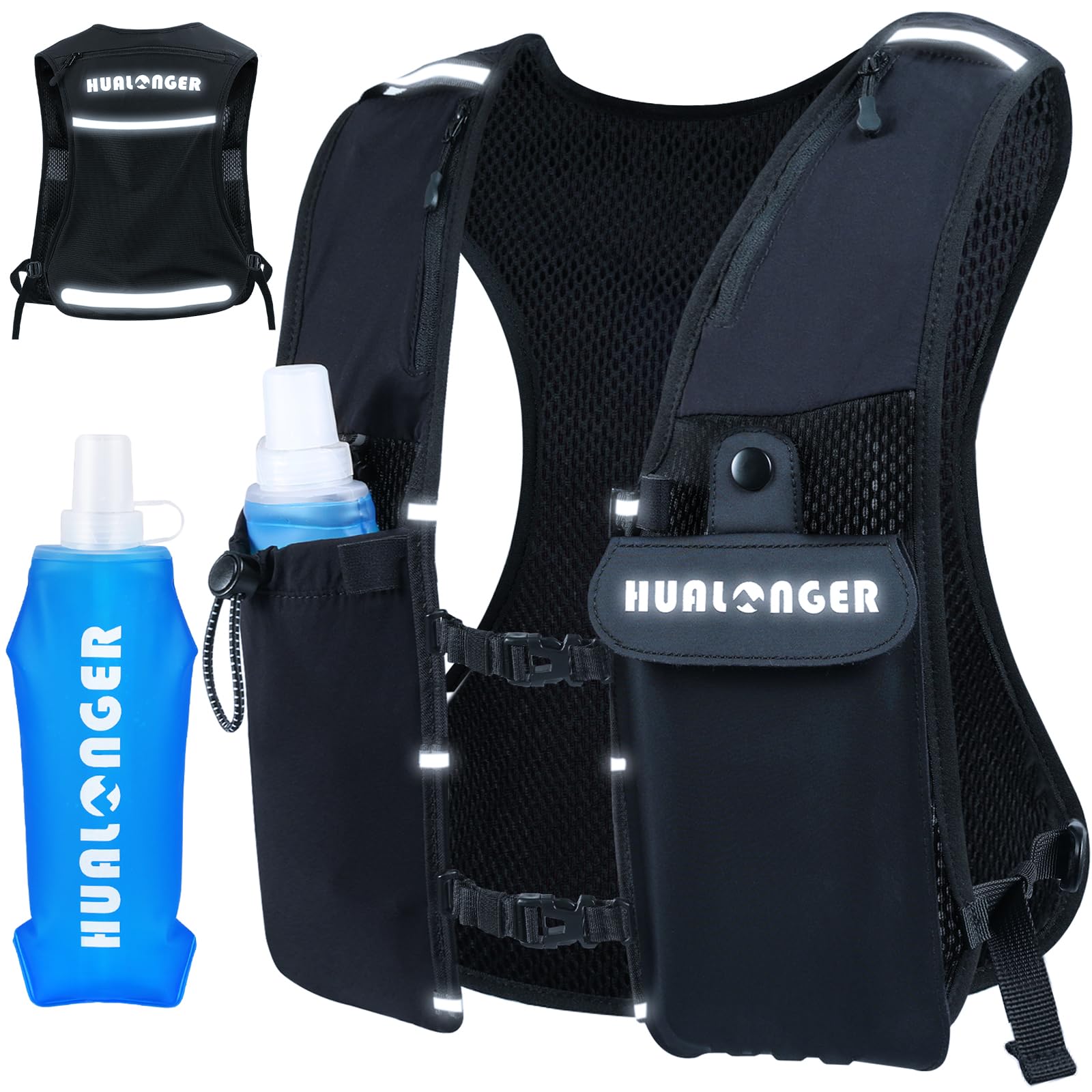 Photo 1 of Running Hydration Vest for Women Men,Lightweight Breathable Hydration Pack with 500ml Soft Flask, Adjustable Chest Straps Reflective Backpack for Trail Running Marathon Race Jogging Cycling