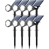 Tadyreal Solar Lights Outdoor Waterproof IP65 180° Adjustable Solar Powered Landscape Spot Lights for Yard 4 Lighting Modes Spotlights for Pathway Garden Outside Wall Pool Porch (8 Pack, Cool White)
