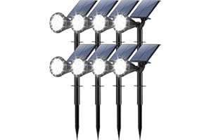 Tadyreal Solar Lights Outdoor Waterproof IP65 180° Adjustable Solar Powered Landscape Spot Lights for Yard 4 Lighting Modes Spotlights for Pathway Garden Outside Wall Pool Porch (8 Pack, Cool White)