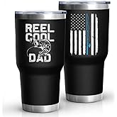 Onfnteac Fishing Gifts for Dad Men 30 oz REEL COOL DAD Tumbler Cups with Fish American Flag Design Father's Day Christmas Fishing Gifts for Dad Grandpa Stainless Steel Insulated Water Bottle With Lid