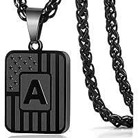 Picture of DuoDiner Initial A-Z Necklaces for Men Boys Kids, American Flag Stainless Steel Letter Pendent Chain 20+2 Inches Jewelry Gifts