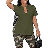 Remidoo Side Slit Tees for Women Plus Size Sexy Tops Cute Summer Top Short Sleeve V Neck T Shirt