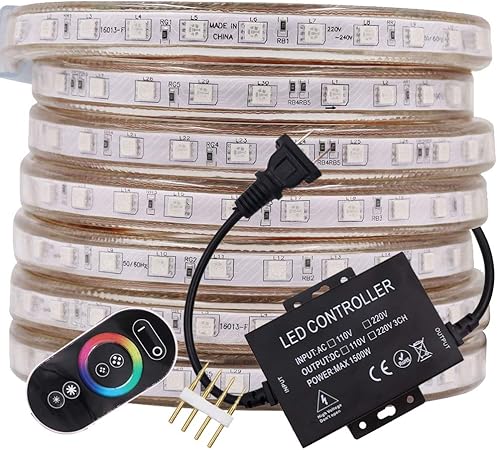 20m CA 220V 240V Iluminaci/&oacute;n interior para interiores con alimentaci/&oacute;n SMD 5050 60LEDs // m Cuerda de luz controlador remoto de 24 teclas XUNATA IP67 Kit de tiras de LED RGB a prueba de agua