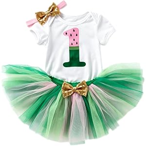 vivifayee Baby Girls 1st Birthday Outfits Short Sleeve Romper Tutu Skirt Sets with Headband One Year Old Girl Clothes