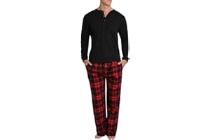SLEEPHERO Men’s Pajama Set Pajamas For Men 2 Piece PJ Set with Cotton Flannel Men Pajama Pants and Long Sleeve Henley T-Shirt