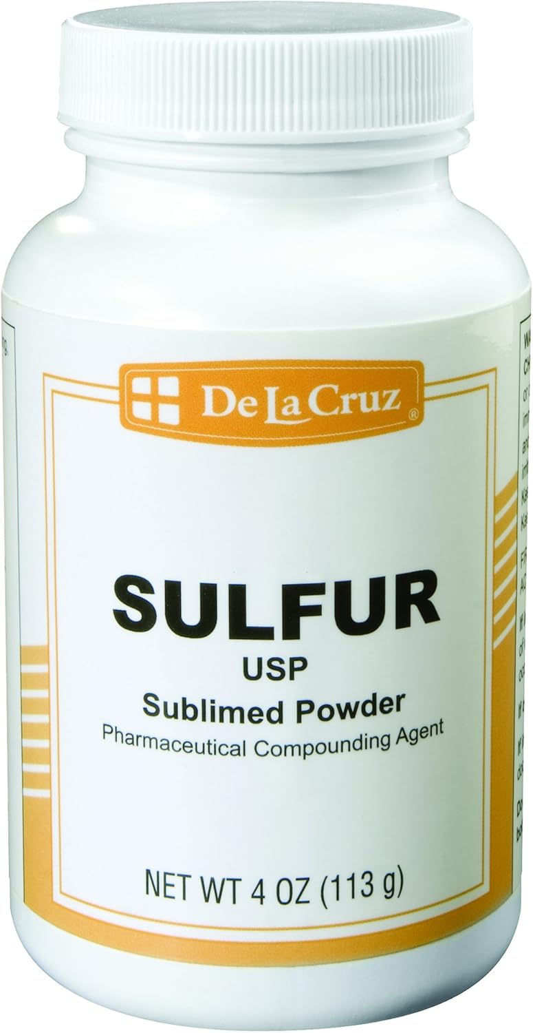 De La Cruz Pure Sulfur Powder, USP Grade, Packed in USA 4 OZ. (1