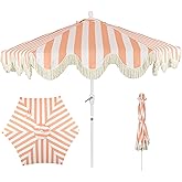 JONATHAN Y UMB1001 Collins 9 ft. Classic Cottage Tassel Market Patio Umbrella with Auto-Tilt, Crank, Wind Vent and UV Protection