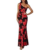PRETTYGARDEN Womens Summer One Shoulder Maxi Dress 2026 Floral Sleeveless Bodycon Mesh Long Beach Vacation Sun Dresses