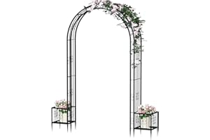 Arbuxzuy 102in Steel Garden Arch Arbor Trellis with Planter Boxes for Climbing Plants Outdoor, Yard, Wide Sturdy Durable Garden Arch for Lawn,Outdoor Wedding Arch(Black)