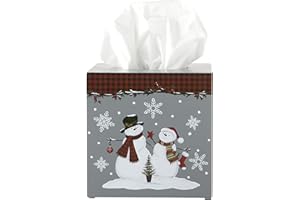 SKL Home Christmas Woodland Winter Snowman Tissue Box Cover for Bath & Gift, Gray