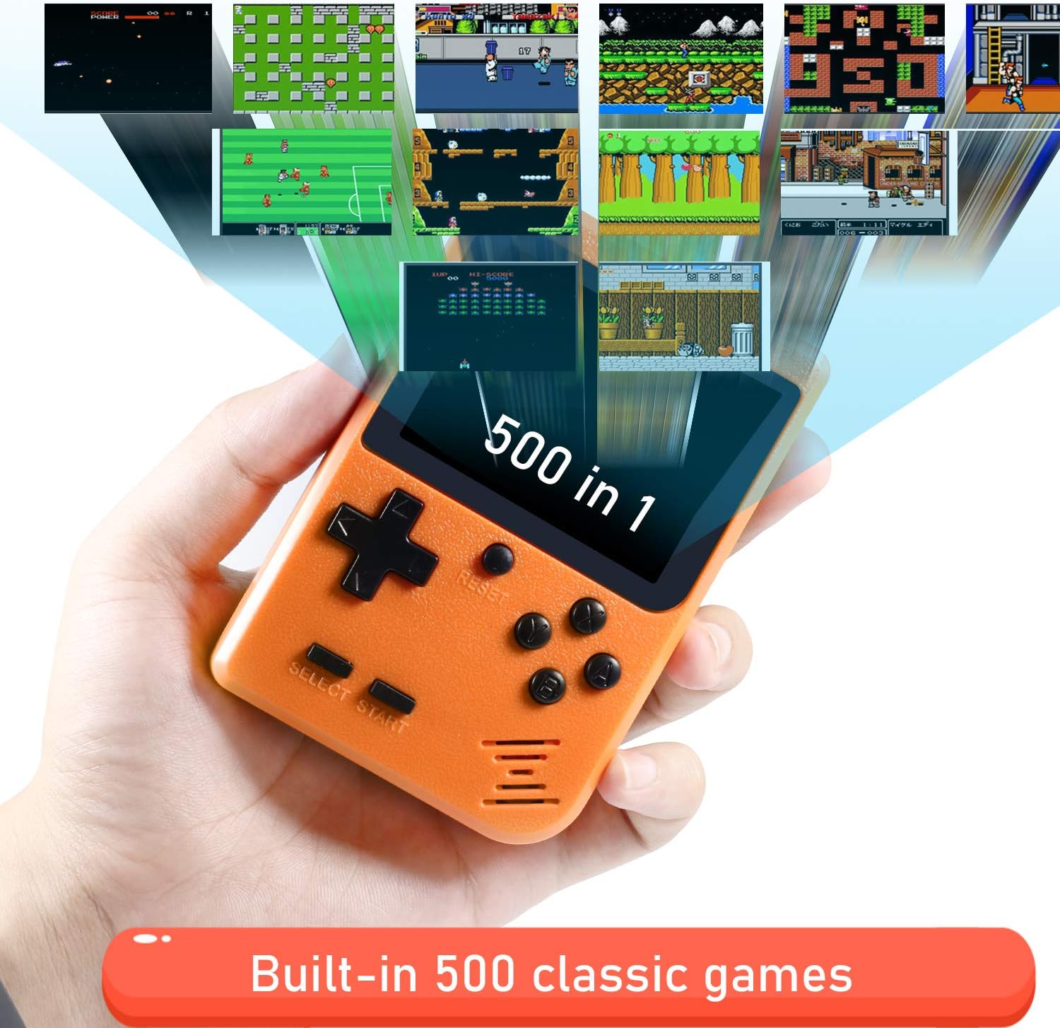 Imponigic Handheld Game Console Retro Mini Game Player with 500 Classical FC Games Double Players Mode Support Connect TV: Electronics