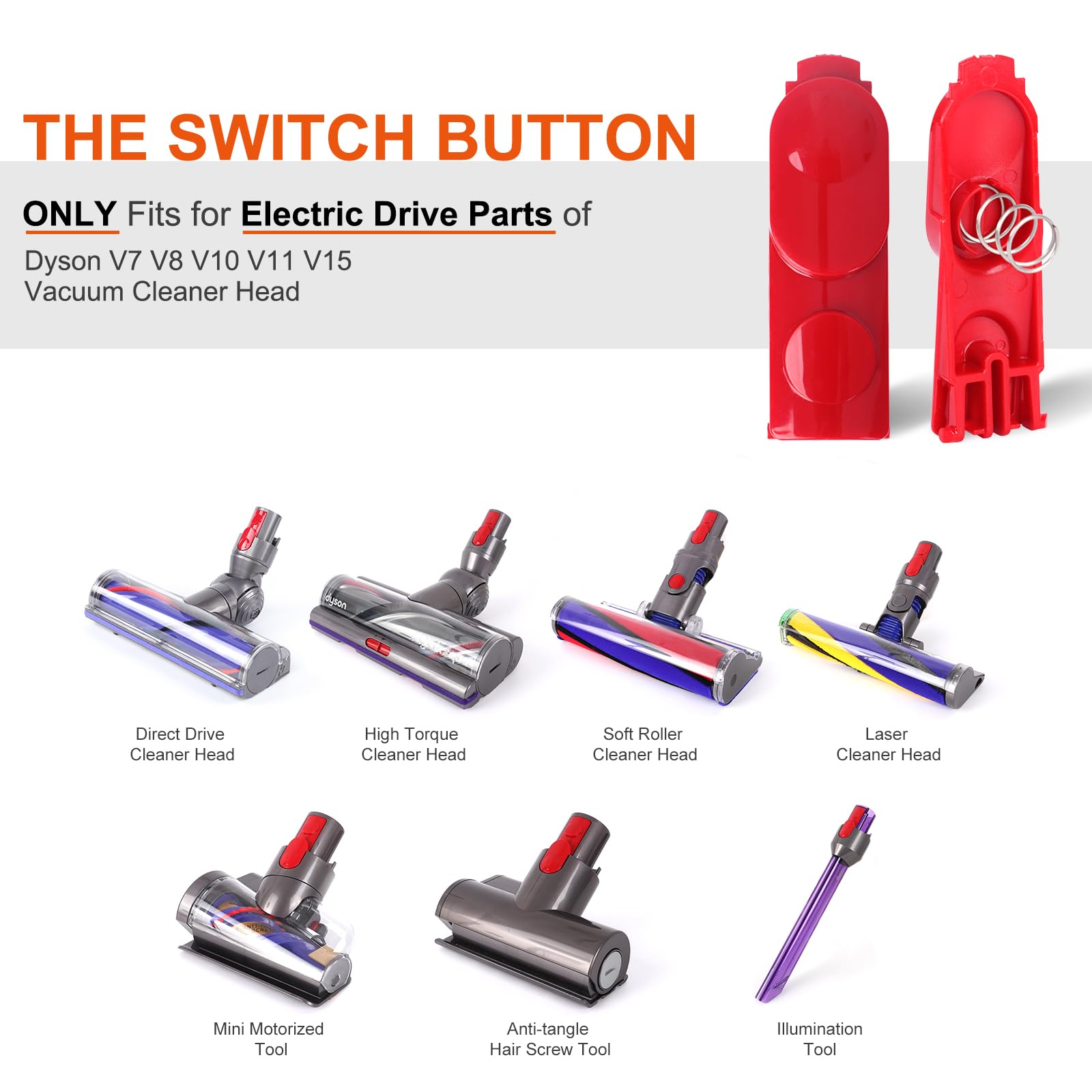 Extension Wand/Cleaner Head Clip Latch Tab Button Compatible with Dyson V7 V8 V10 V11 V15 Vacuum Cleaner Electric Drive Parts, Wand Tube/Illumination Tool/Cleaner Head Switch Button