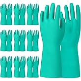 Beieverluck 10 Pairs Chemical Resistant Gloves, Reusable Heavy Duty Rubber Work Gloves, 12.6" Long Nitrile Gloves for Acid Alkali Oil Protection and Industrial Use Household, Medium