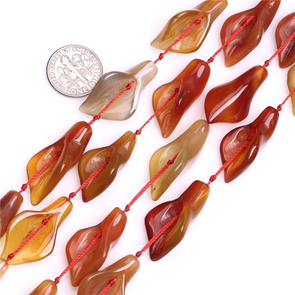 JOE FOREMAN Red Carnelian Beads for Jewelry Making Natural Gemstone Semi Precious 14x28mm Calla Lily Flower Shape 13 Pcs