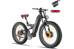 FREESKY Dual Motor 38+MPH 48V 30AH 2025 Upgraded AWD Peak 3500W Electric Mountain Bike for Adults 26" Fat Tire Long Range Full Suspension Off-Road E-Bike with Dual Hydraulic Disc Brake Warrior PRO