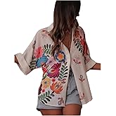 GORGLITTER Women's Floral Boho Tops Oversized Short Sleeve Button Down Fall Blouses Collared Western Shirts