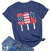 Woffccrd Womens American Flag Popsicle T-Shirts Tops 4th of July Patriotic Funny Graphic Tees