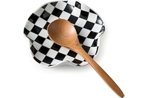 Miamolo Spoon Rest for Stove Top, 5.3in Checkered Spoon Holder Utensil Rest, Ceramic Spoon Rests for Coffee Bar, Kitchen Gadget Cooking Gift for Housewarming