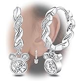 Elensan Sterling Silver Earrings for Women Fashion Cartilage Huggie Hoop Charms Mouse Earrings with CZ Hypoallergenic Jewelry