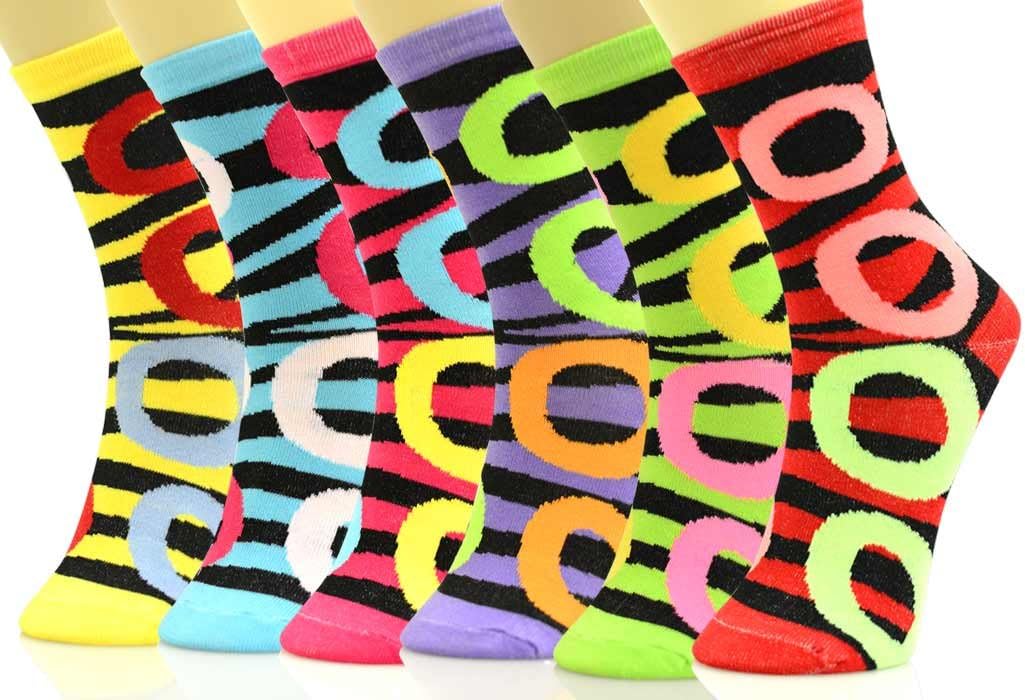 ICONOFLASH Women's Printed Bundle Crew Socks, Assorted Colors, Packs of 6