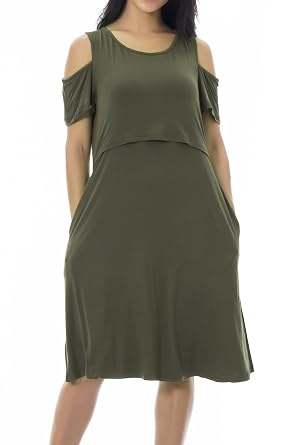Smallshow Maternity Nursing Dress Cold Shoulder Breastfeeding Dresses For Women
