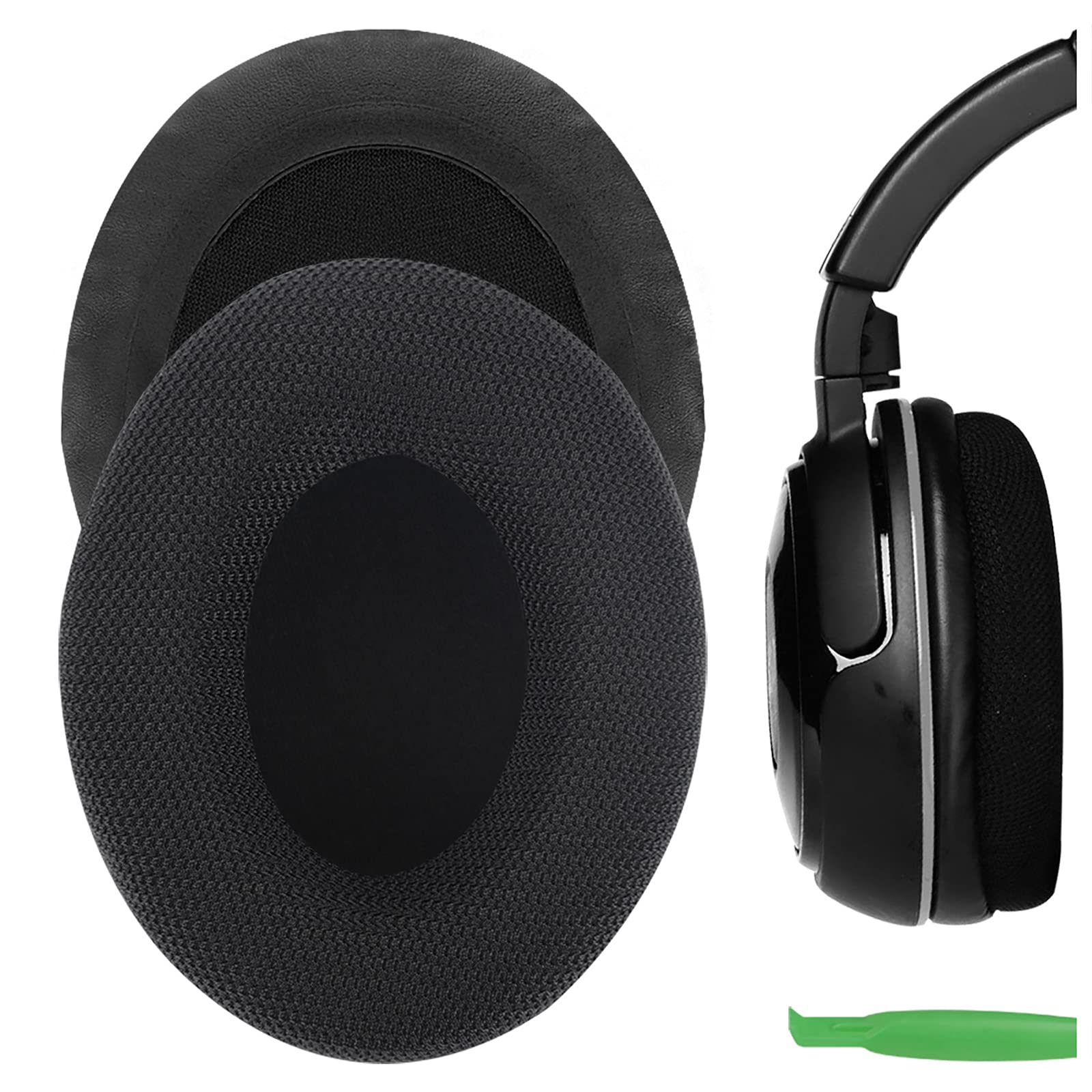 Geekria Comfort Mesh Fabric Replacement Ear Pads for Turtle Beach Ear Force XP 500/400/ 300, XO FOUR/THREE/ONE Gaming Headphones Ear Cushions, Repair Parts (Black)
