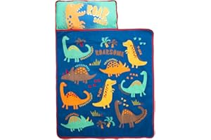 Baby Boom Funhouse Dinosaurs Kids Nap Mat Set – Includes Pillow and Fleece Blanket – Great for Boys Napping during Daycare or Preschool - Fits Toddlers, Blue