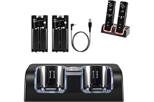 YZGAME Wii Chargers for Nintenndo Wii Remote Controller, Wii Charger Dock Station with 2 Rechargeable Batteries and USB Charging Cord, Black