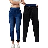 heipeiwa Women's Fleece Lined Jeans Winter Jeggings Thermal Flannel Lined Tummy Control High Waisted Pull on Skinny Jeans