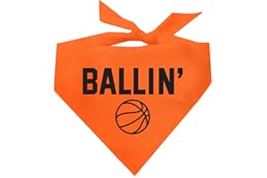 TEES & TAILS Ballin' Basketball Dog Bandana | 100% Cotton Adjustable Triangle | Made in USA | Basketball | Sports | Biggest Fan | Game Day |Orange, One Size (1048)