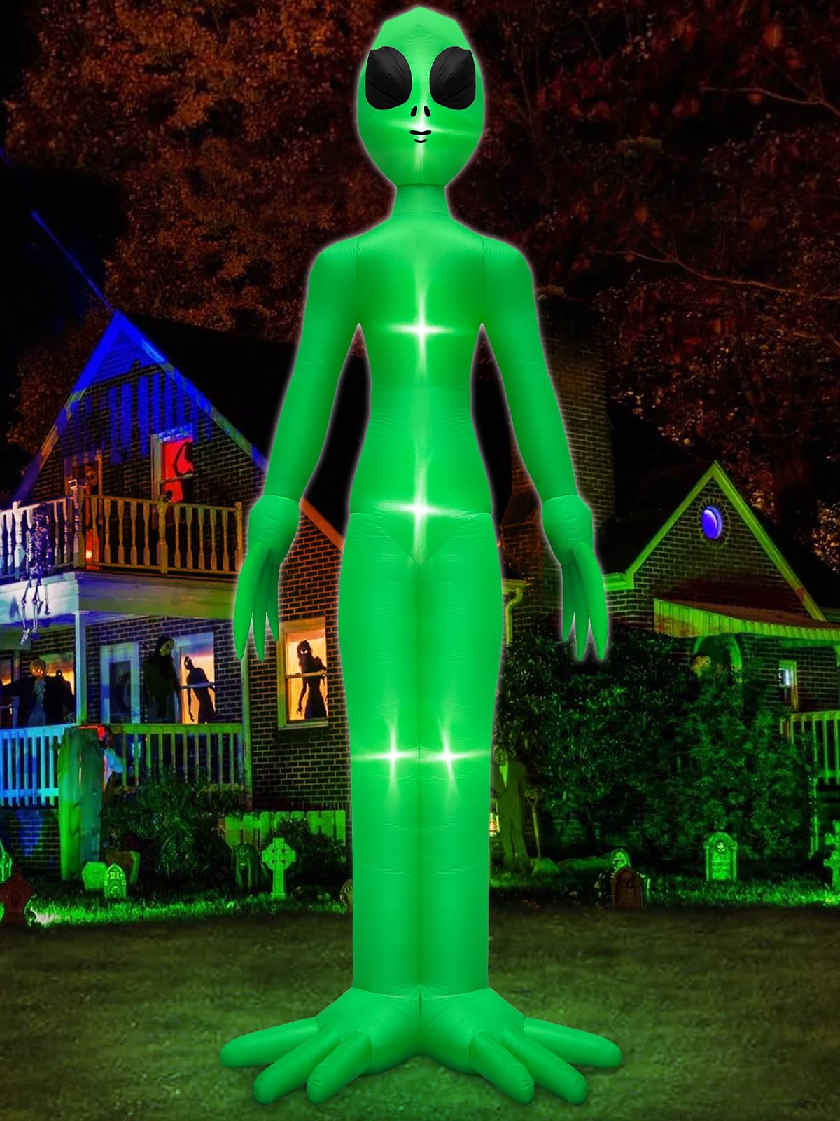 View 1 of TURNMEON 14 Ft Giant Halloween Inflatable Alien Decoration with Built-in LEDs Outdoor Blow Up Alien Ghost Halloween Decor for Yard Garden Lawn Holiday Party