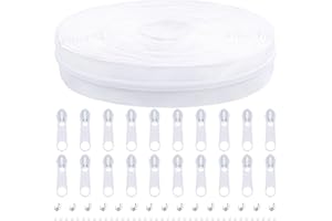 DOITEM 10 Yards Nylon Coil Zipper by The Yards, #5 Bulk Zippers for DIY Sewing Craft Bags with Replacement 20PCS Sliders (White, #5)