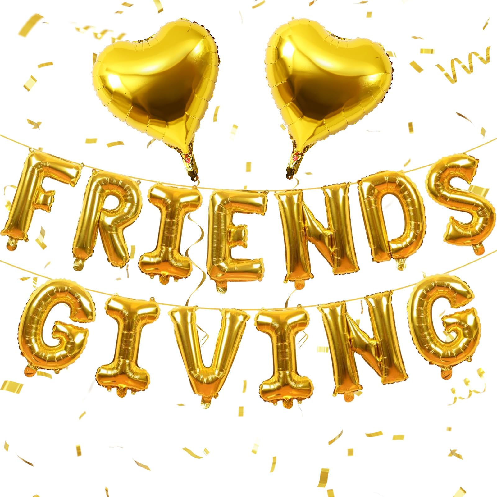 Jobkoo Thanksgiving Decorations Friends Giving Party Decorations 16 Inches Tall Gold Heart Friendsgiving Foil Mylar Balloon Letter Banner for Fall Theme Thanks giving Friends Party Backdrop Supplies
