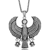 JAJAFOOK Men's Silver-Tone Stainless Steel Egypt Horus Falcon Pendant Punk Biker Necklace, 24" inches Chain