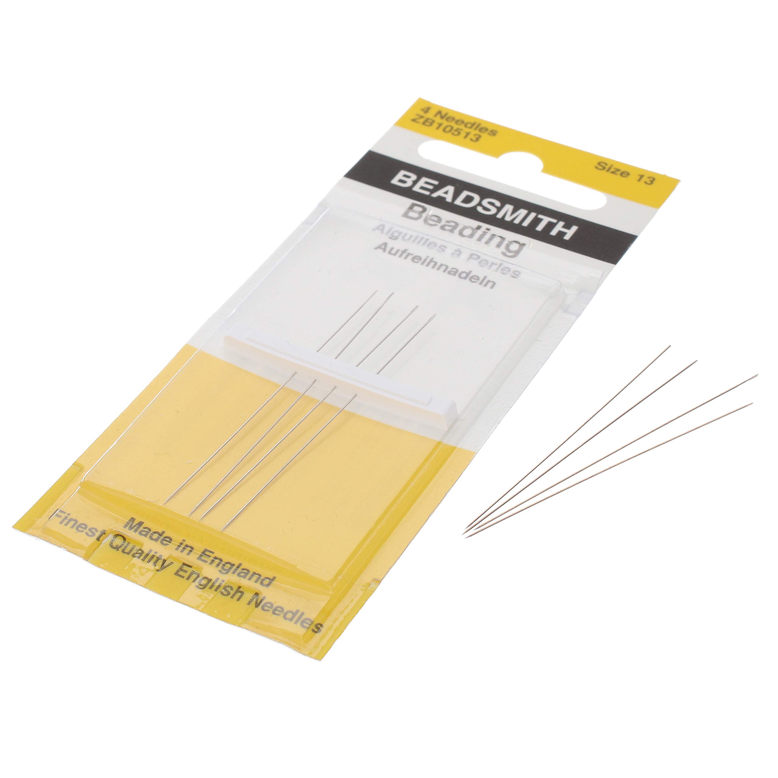 The Beadsmith English Beading Needles, Size 13, 4 Needles per Card, Made in England, Use for Loom Weaving Beadwork, Off-Loom Stitching and Jewelry Making with Seed Beads