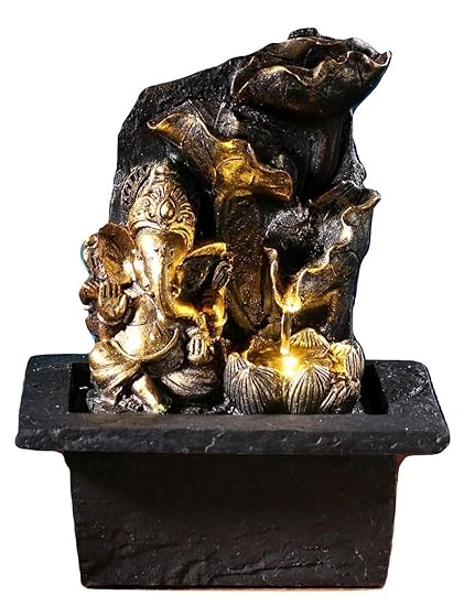Ethnic Karigari Home Decor Polystone Tabletop Water Fountain Showpiece with Motor Pump (Multicolour)