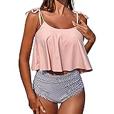 Buauty Bikini Bathing Suits for Women Two Piece Swimsuits Tummy Control Bottom Ruffled Flounce Tops High Waisted Bikini Sets