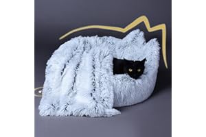 Lazy Rabbit Upgrade Cat Dog Bed+Blanket |Calming and Cozy Cat Bed for Indoor Cats | Large Fluffy & Warming Cat Beds | Washable, Plush Beds & Furniture | Donut-Shaped,Gradual Grey Color, 24inch