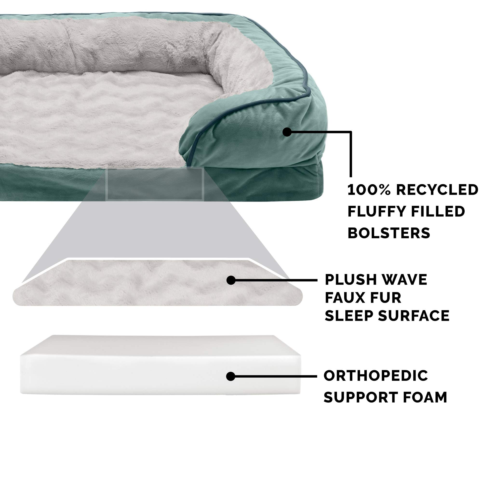 Furhaven Orthopedic Dog Bed for Large Dogs w/ Removable Bolsters & Washable Cover, For Dogs Up