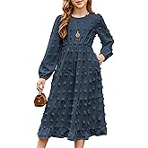 blibean Tween Girls Fall Maxi Dresses Long Sleeve Polka Dot Outfits with Pockets 6-15 Years