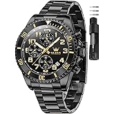 OLEVS Watches for Men Stainless Steel Dress Men Watch with Date Big Face Chronograph Waterproof Luxury Fashion Watch Blue/Black/Gold/Green/Silver Face Relojes para Hombres