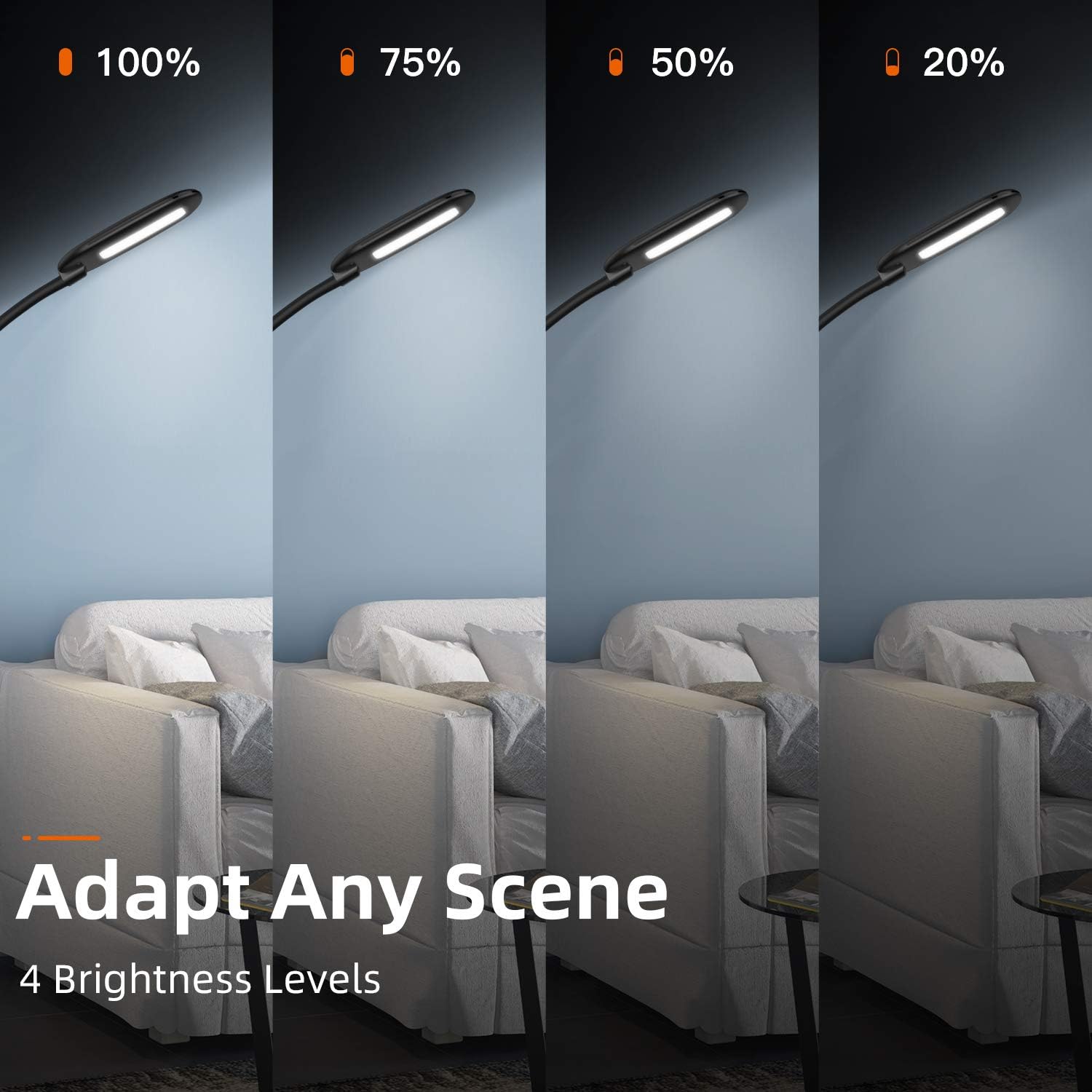 Addlon LED Floor Lamp with 4 Brightness Levels & 3 Colors Temperatures, Dimmable Adjustable Gooseneck, Modern Standing Reading Pole Lamp for Sewing Craft Living Room Bedroom Office - Black: Home Improvement