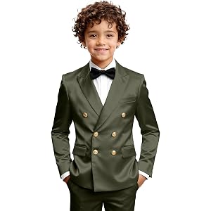 CUCUSISI Formal Suit for Boys 2 Piece Double Breasted Satin Boys Suit Kids Tuxedo for Wedding Prom
