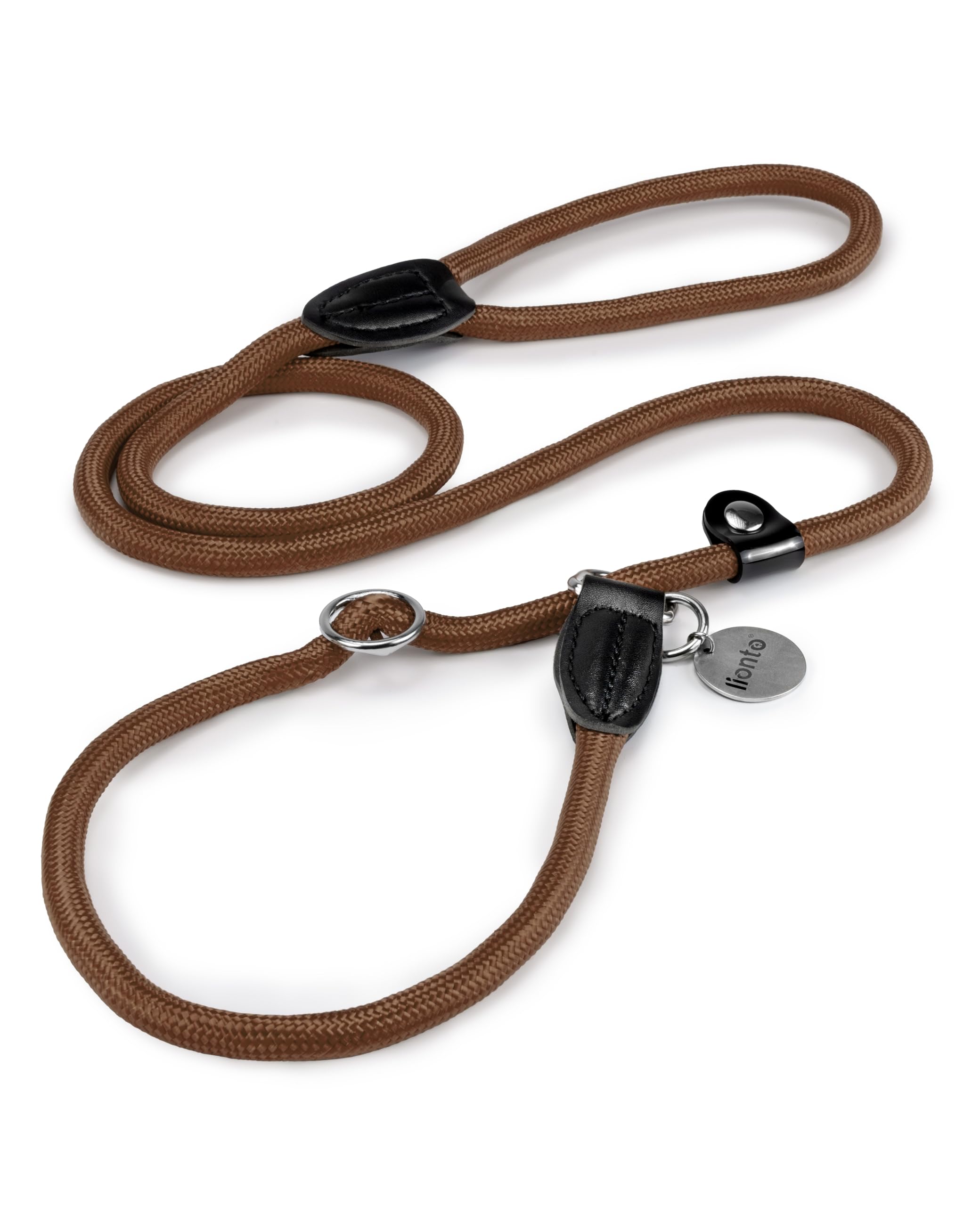 Lionto Retriever Leash, Robust & Weatherproof for Dogs, Quick to Put On, Dog Leash & Collar in One, 120 cm Long, Fur-Friendly Lead Leash with Integrated Pull Stop, Vegan, Brown