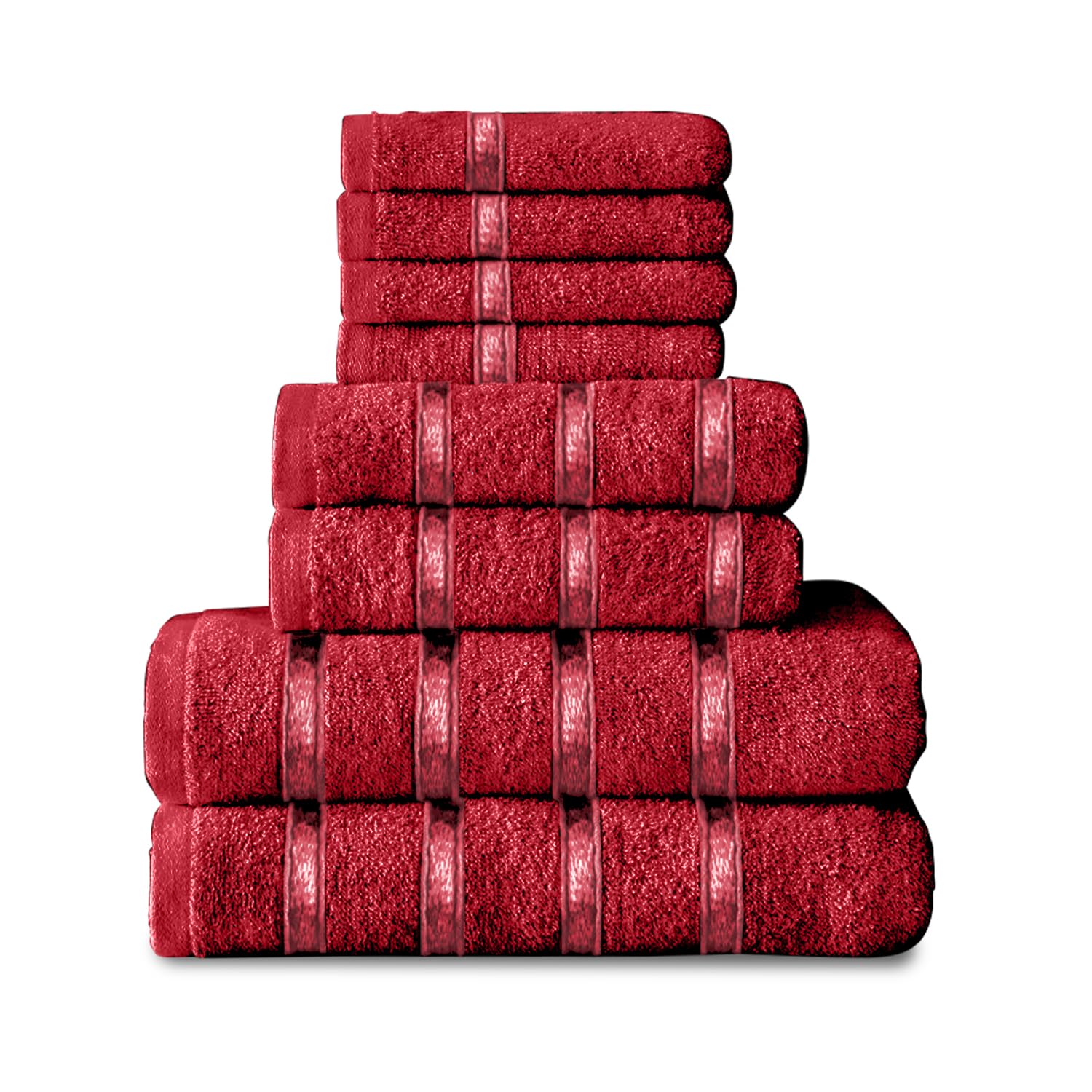 GC GAVENO CAVAILIA 8 Piece Red Towel Bale Set, Quick Dry Highly Absorbent Cotton Towels Bale Set For Bathroom, 450 GSM Towel Set, 4x Face Towel 2x Hand Towels 2x Bath Towels