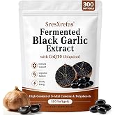 SresXrefas Fermented Black Garlic Extract with CoQ10, 300 Softgels | Aged Garlic Supplements with Vitamin K2 (MK-7) &amp; S-Allyl Cysteine, Supplement for Daily Wellness Support, 150-Day Supply