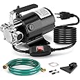 Water Transfer Pump, 115V 1/10HP Electric Utility Pump with On/Off Switch 1 * 6ft Water Hoses Kit for Removing Water from Garden Pools Aquariums Hot Tub Draining 1/8’’ Low Suction